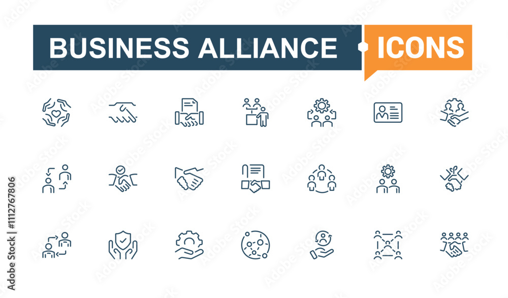 Business Alliance icon pack. Includes icons for business, teamwork, handshake, collaboration, project, company and more. Minimalist thin linear icon. Editable vector illustration. Business Alliance icon pack. Includes icons for business, teamwork, handshake, collaboration, project, company and more. Minimalist thin linear icon. Editable vector illustration.