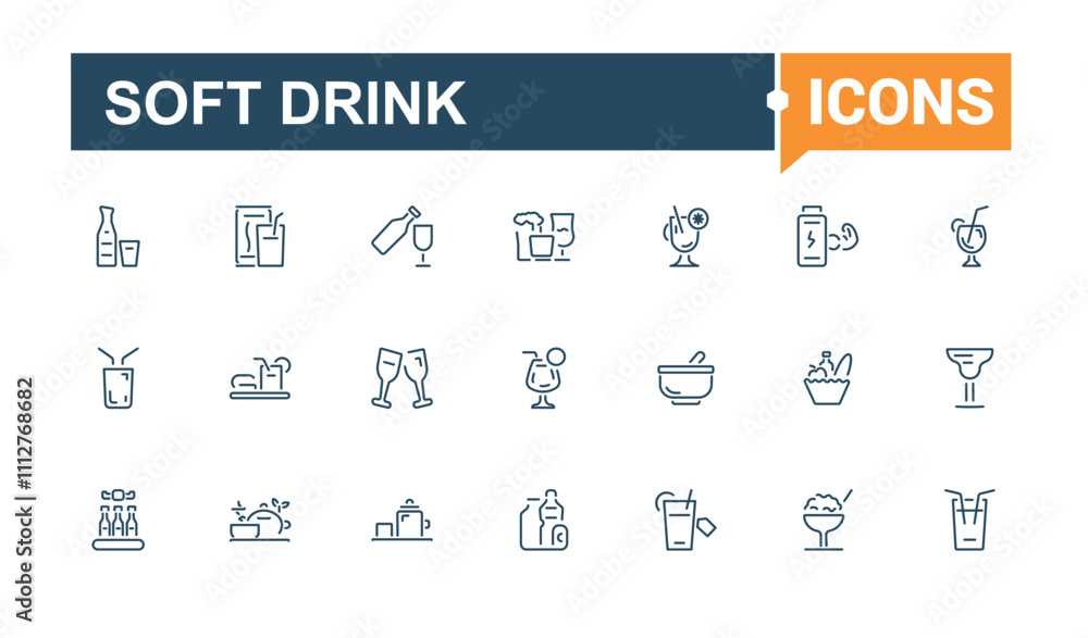Soft Drink line icons set. Contains such icons as menu, icons, cuisine, banqueting, supplements, takeaways, drinks, color. Thin linear style icons. Editable stroke. Soft Drink line icons set. Contains such icons as menu, icons, cuisine, banqueting, supplements, takeaways, drinks, color. Thin linear style icons. Editable stroke.
