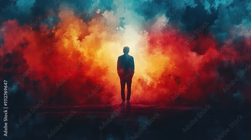 back view of a man in worship on watercolor background back view of a man in worship on watercolor background