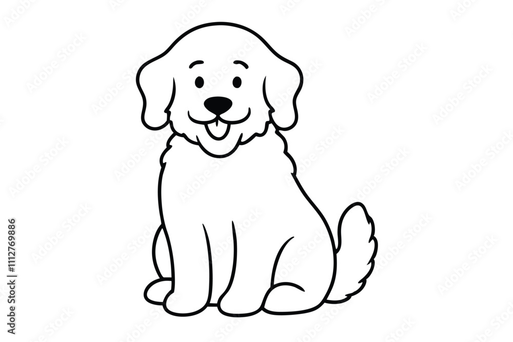 Smiling happy curly dog line art vector illustration Smiling happy curly dog line art vector illustration