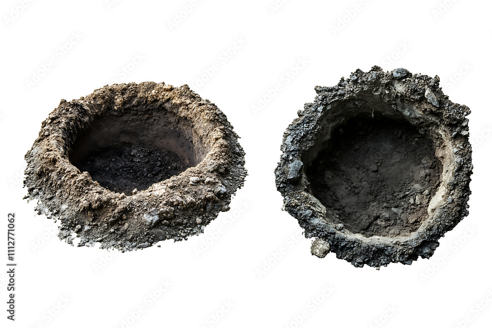 Set of a deep hole in the ground, isolated on a transparent background. Set of a deep hole in the ground, isolated on a transparent background.