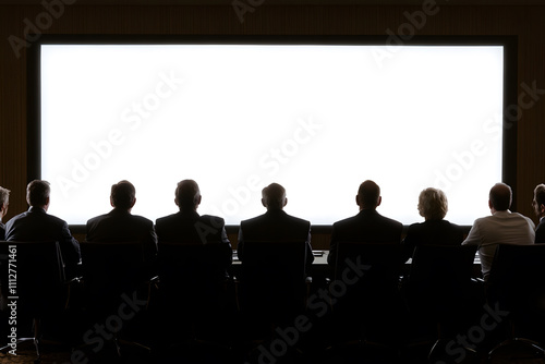 Group of business people having a brainstorming session, with a green screen projector displaying ideas and visuals in the background, fostering collaboration and creativity in a modern office