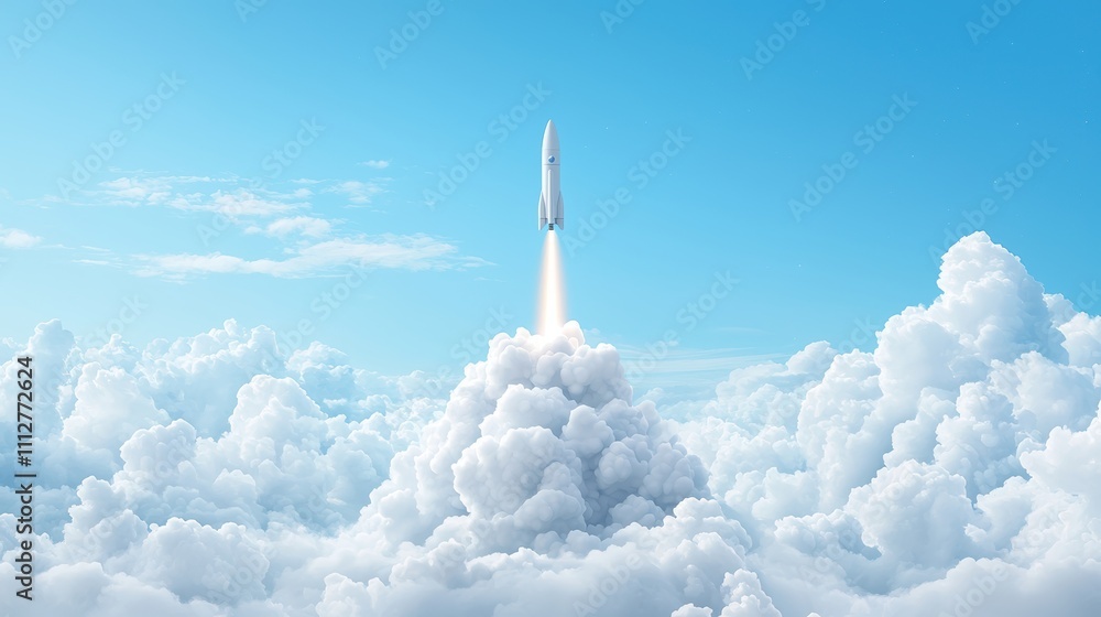 A rocket ship launching from a cloud platform, symbolizing the rapid growth and transformative potential of cloud based technologies. A rocket ship launching from a cloud platform, symbolizing the rapid growth and transformative potential of cloud based technologies.