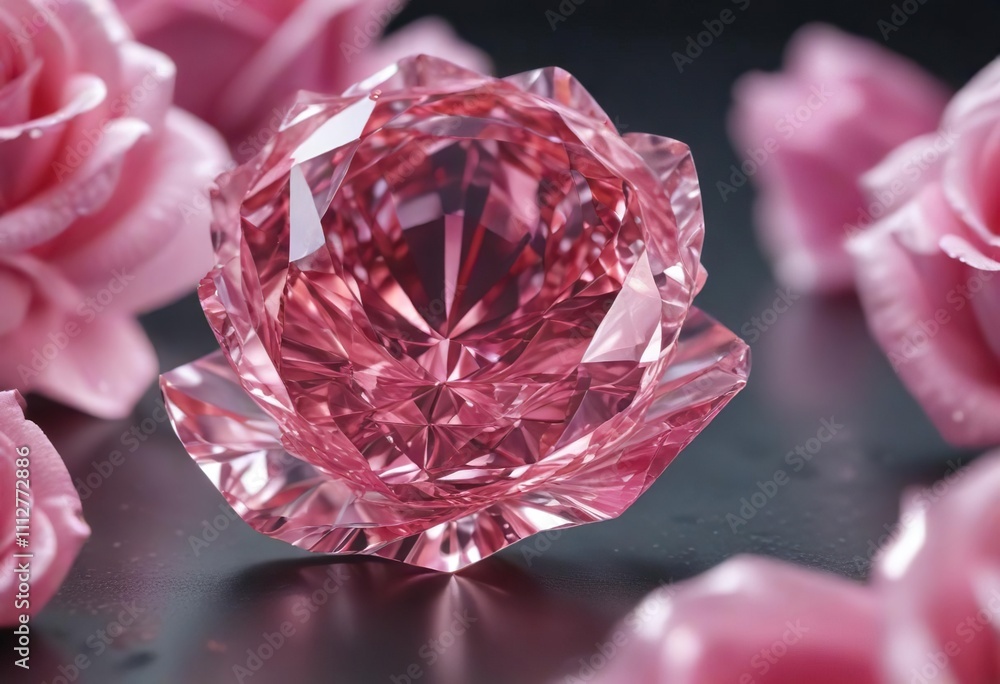 a single pink diamond unfolding its facets like the petals of a rose, radiant bloom, blooming jewel a single pink diamond unfolding its facets like the petals of a rose, radiant bloom, blooming jewel