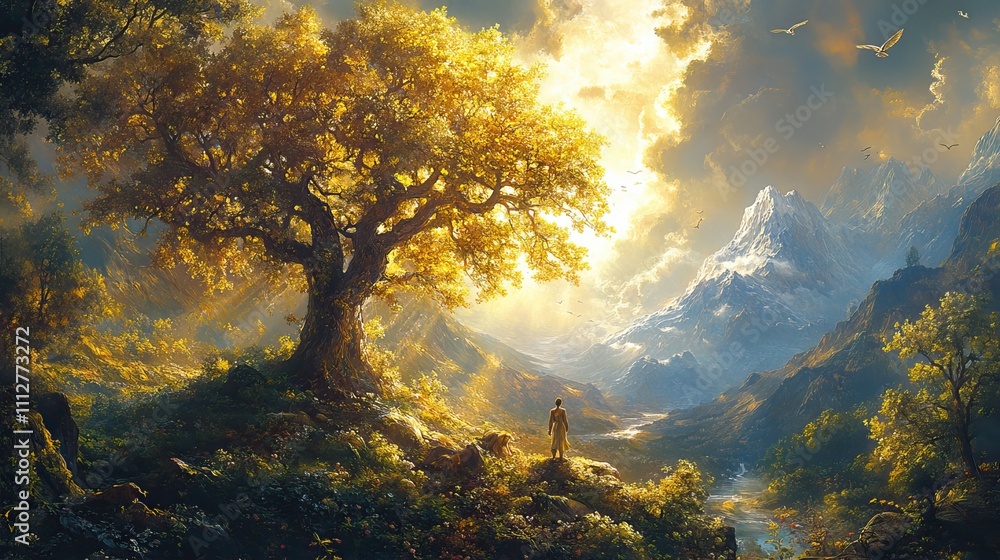 Obraz premium bible old testament creation genesis god created adam and eve and provided all they needed in the garden of eden