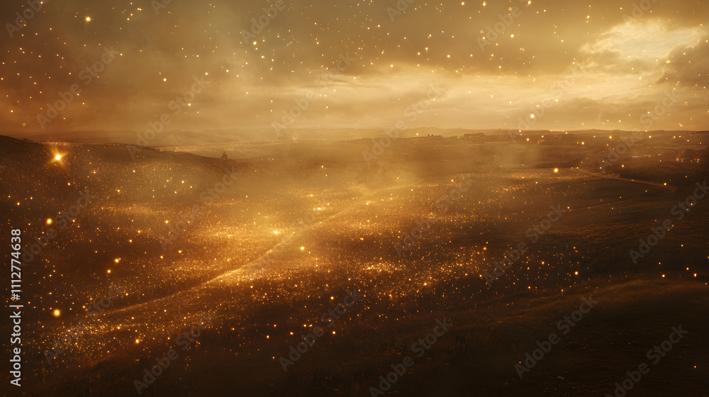 Ethereal Golden Glow: Sparkles Dancing in a Smoky Radiance Ethereal Golden Glow: Sparkles Dancing in a Smoky Radiance
