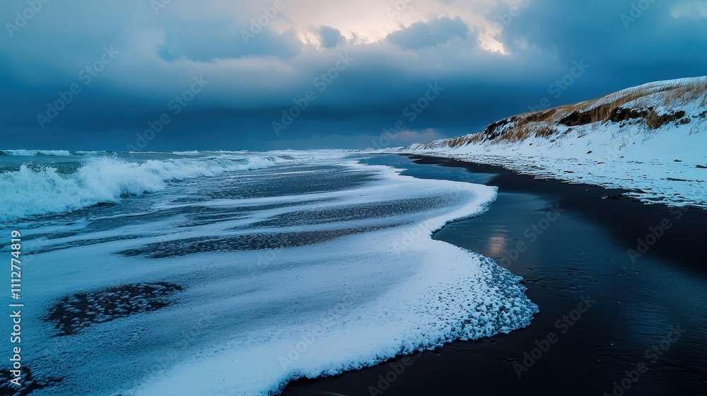 Fototapeta premium The ocean is rough and the sky is cloudy