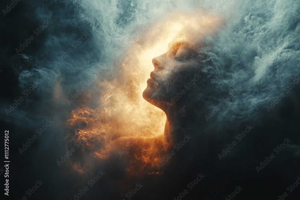 A Serene Face Emerging From Smoky Embers A Serene Face Emerging From Smoky Embers