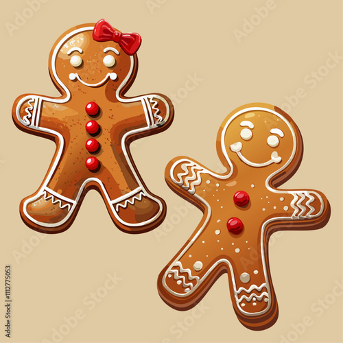 Gingerbread man couple. Illustration vector couple love of cute gingerbread man and woman, greeting card background