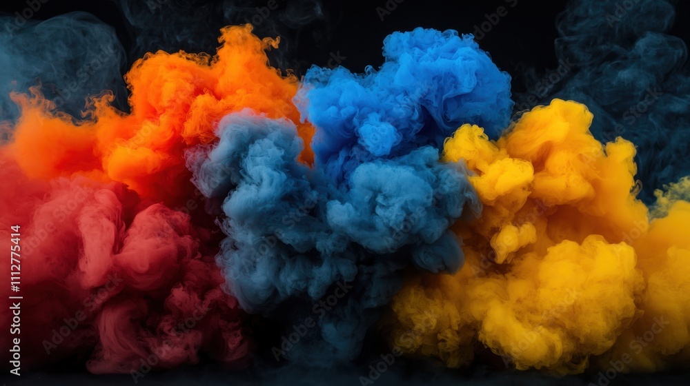 Fototapeta premium A colorful cloud of smoke with red, blue, and yellow colors