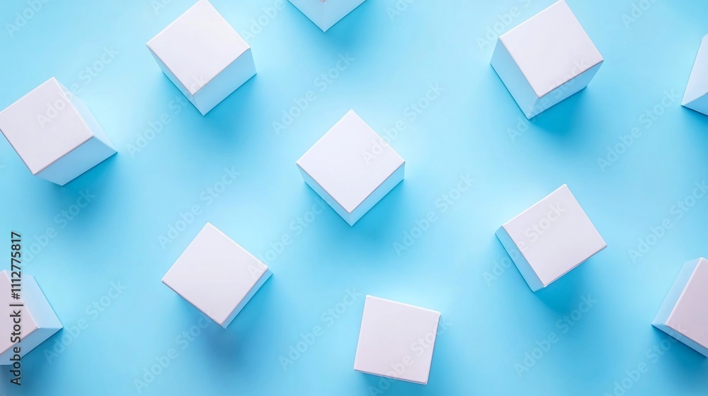 Abstract geometric pattern of white cubes on a light blue background. Abstract geometric pattern of white cubes on a light blue background.