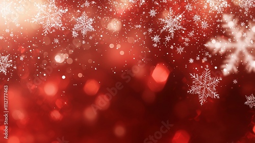 Red holiday background with snowflakes and bokeh.