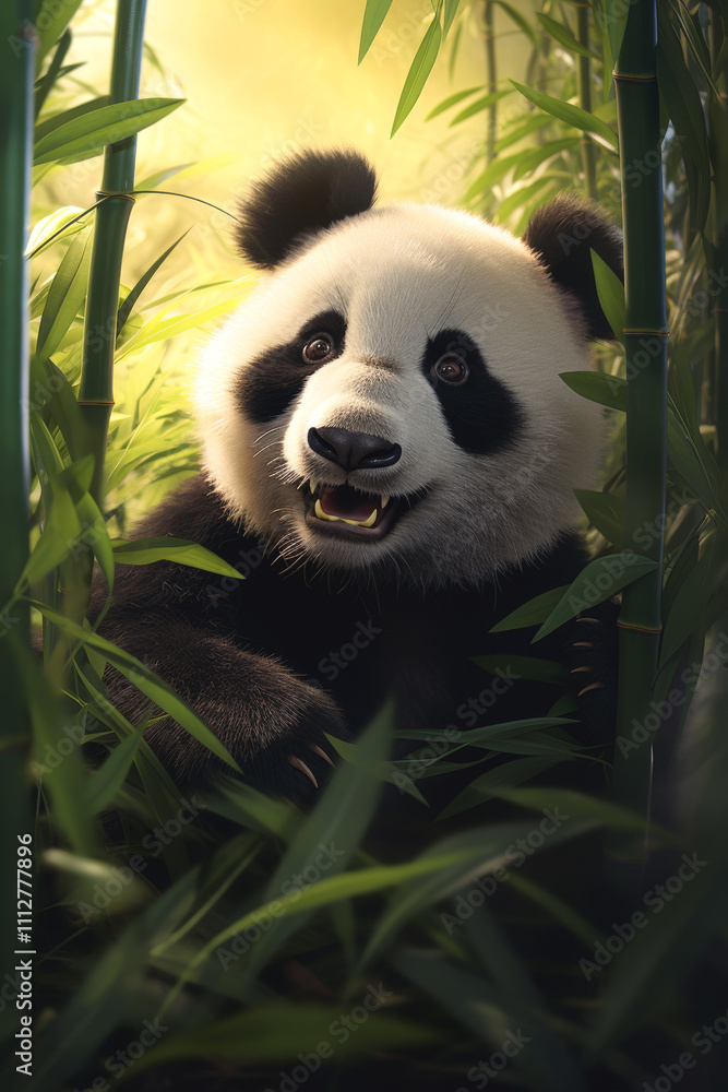 Obraz premium Panda in the forest Generative AI