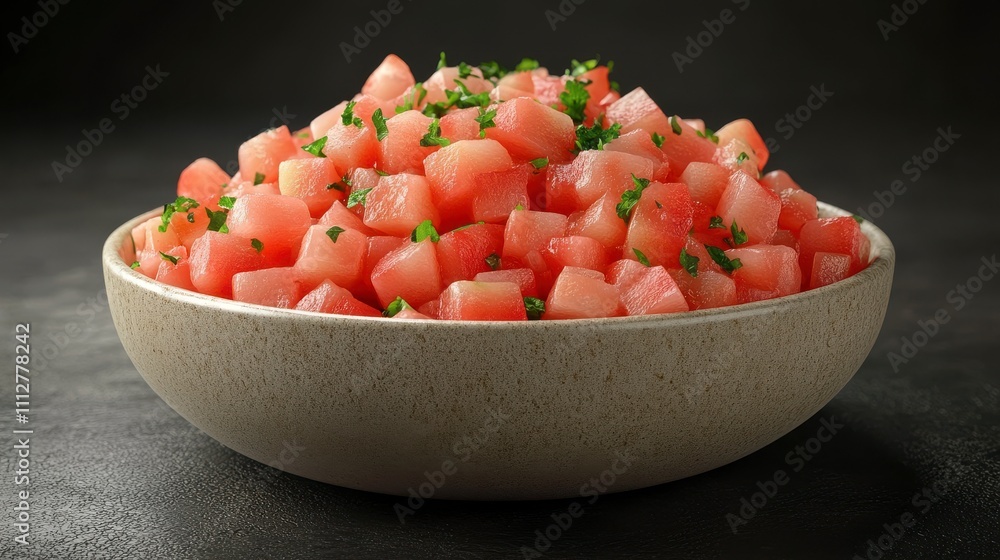 A Stunning Display of Cubed Watermelon Salad with Fresh Herbs A Stunning Display of Cubed Watermelon Salad with Fresh Herbs