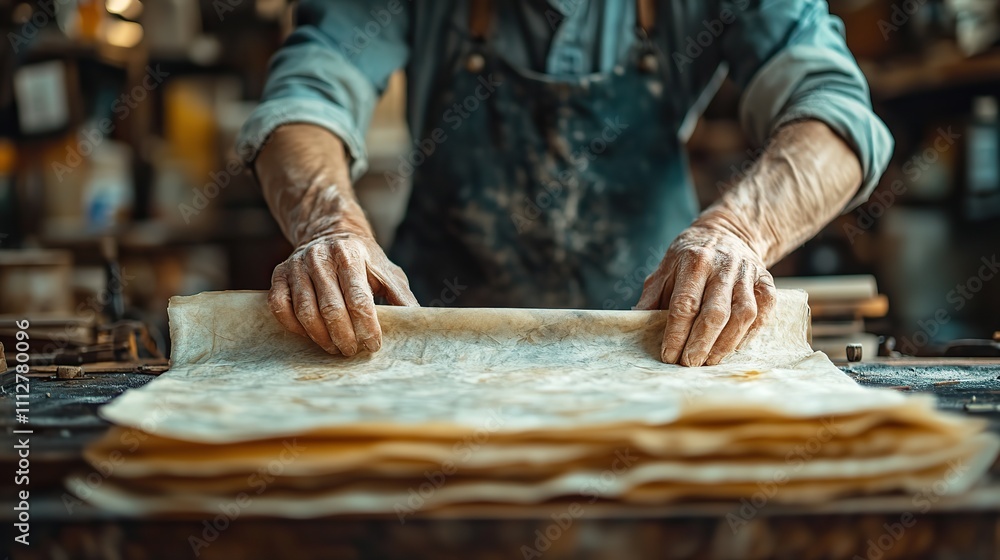 close up of a worker s hands at home unfolding carpe close up of a worker s hands at home unfolding carpe