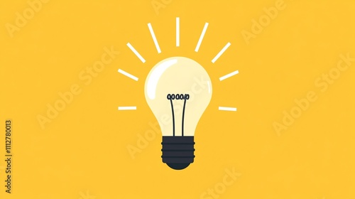 A light bulb illustration on a yellow background with white rays.