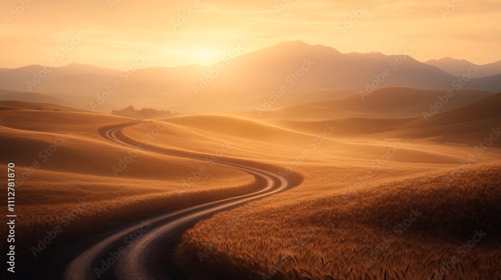 Sunset over a winding country road Sunset over a winding country road