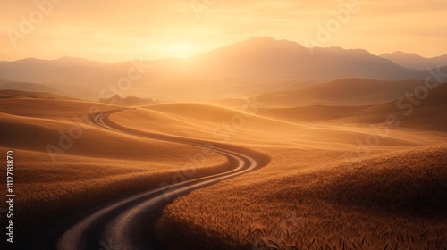 Sunset over a winding country road