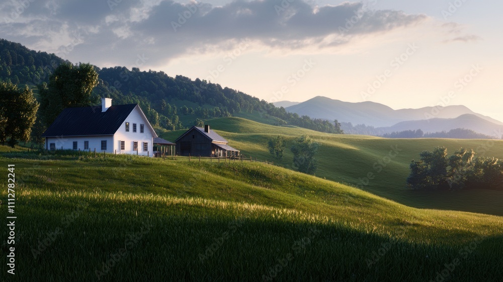 A house sits on a hillside in a grassy field A house sits on a hillside in a grassy field