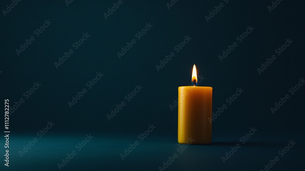 Yellow candle with flame on dark background Yellow candle with flame on dark background
