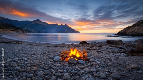 Campfire at Sunset on the Beach