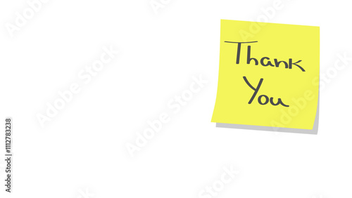 Handwritten "Thank You" text on a yellow sticky note placed on a clean white background