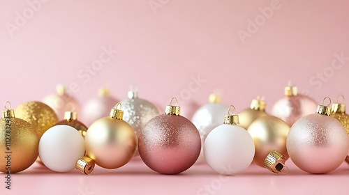 Elegant Rose Gold White Christmas Ornaments Pink Background