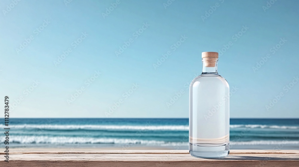 Clear glass bottle of water on beach Clear glass bottle of water on beach