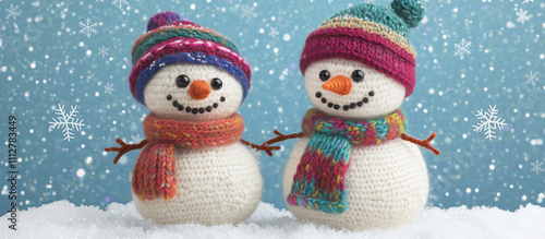 Wallpaper Mural Snowmen wearing colorful hats and scarves stand together in a snowy winter scene Torontodigital.ca