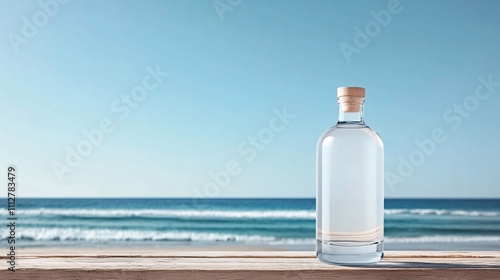 Clear glass bottle of water on beach