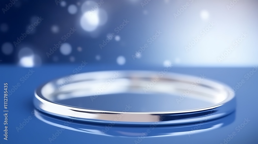 Silver Ring on Blue Reflective Surface With Soft Background Silver Ring on Blue Reflective Surface With Soft Background