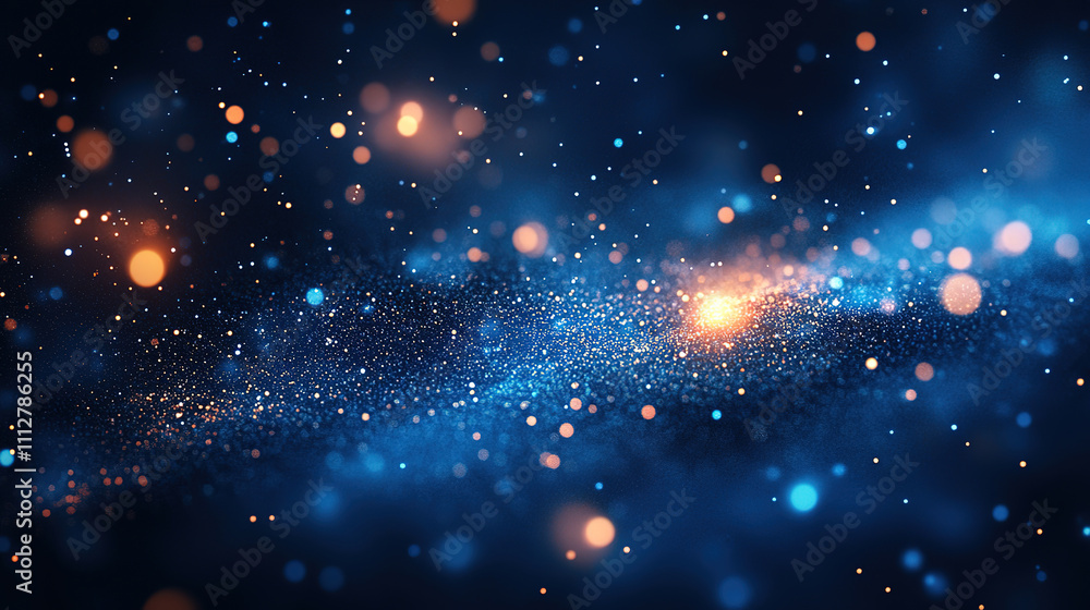 Fototapeta premium Abstract dark blue backdrop with dynamic glowing particle effects