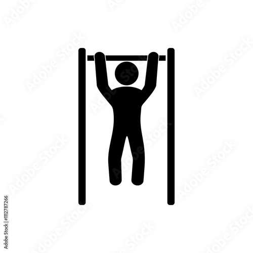 Sportsman with sports equipment for street workout and pull-up icon isolated on white background.
