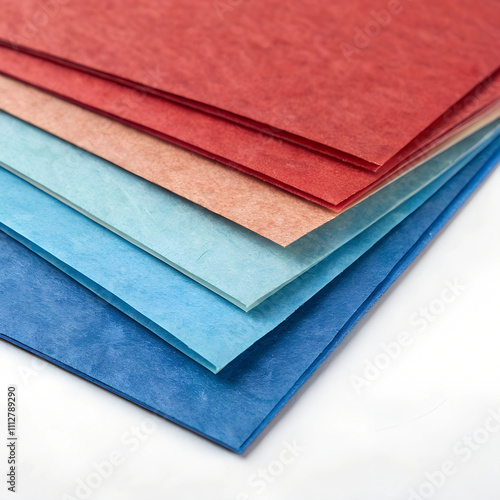 a stack of colorful mulberry paper on a white background photo