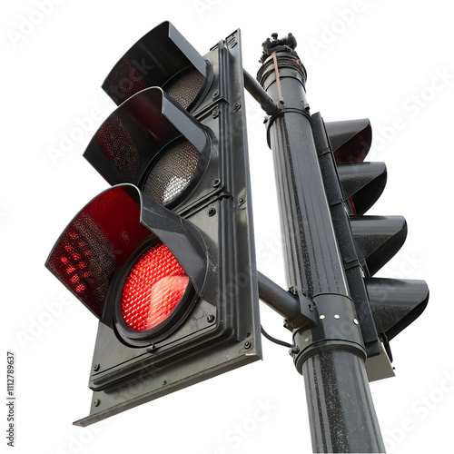 Street furniture concept, 3d rendering,Close-up a Traffic lights, red lights, isolated on a transparent background