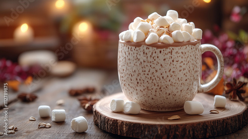 Wallpaper Mural Cozy hot chocolate topped with marshmallows and nuts in a rustic setting with warm lights Torontodigital.ca
