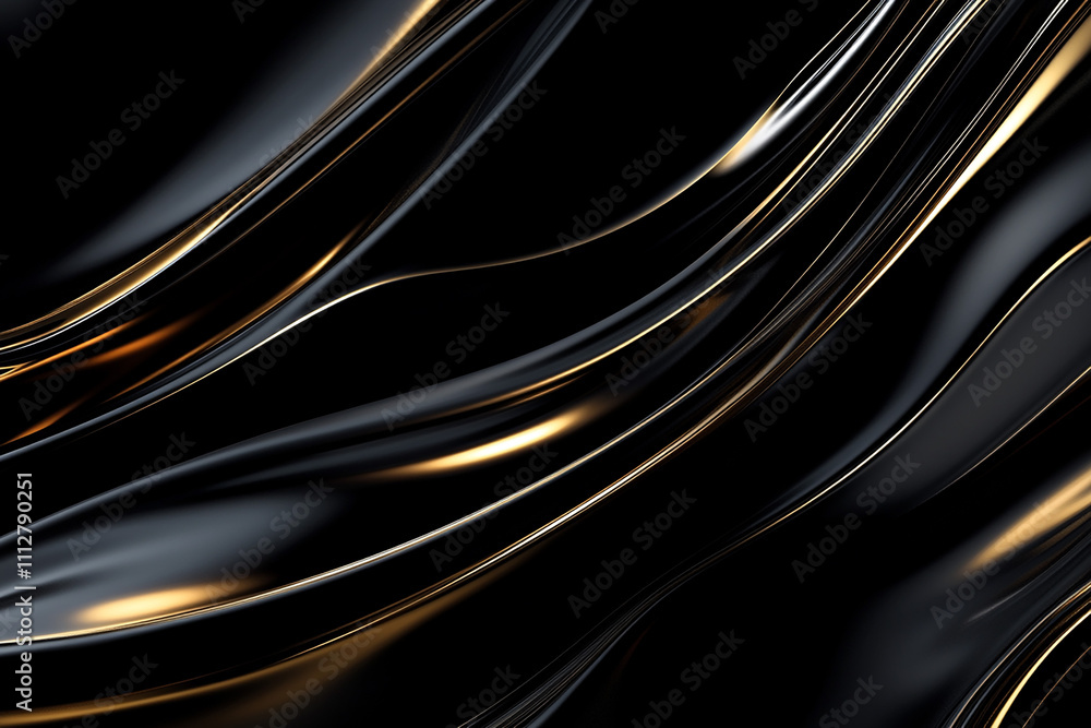 Obraz premium Black abstract background with golden waves. Elegant expensive black background