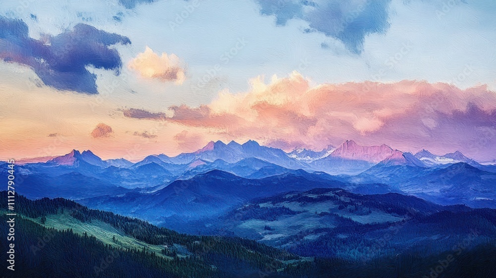 Obraz premium Majestic Mountain Panorama at Sunset