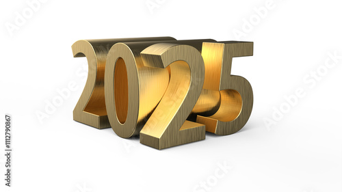 2025 New Year 3d symbol typography. 3D rendered illustration. 2025 lettering in shiny gold numbers.