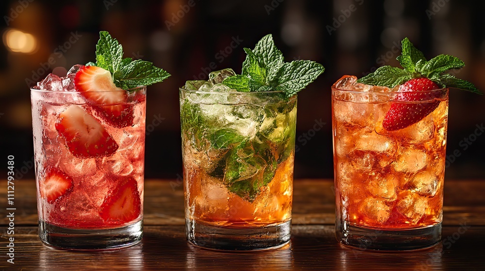fresh strawberry mojito drinks there are three drinks on a vintage wooden dark table cocktails or mocktails are garnished with strawberries and fresh mint copy space room for tex fresh strawberry mojito drinks there are three drinks on a vintage wooden dark table cocktails or mocktails are garnished with strawberries and fresh mint copy space room for tex