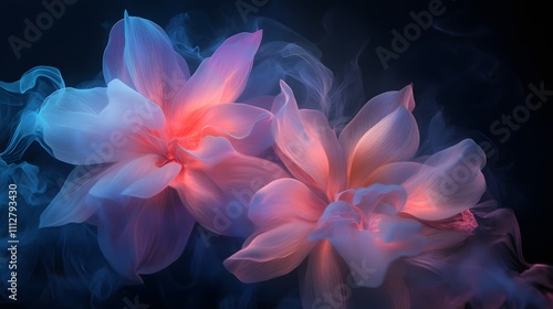 Glowing ethereal flowers in smoke.