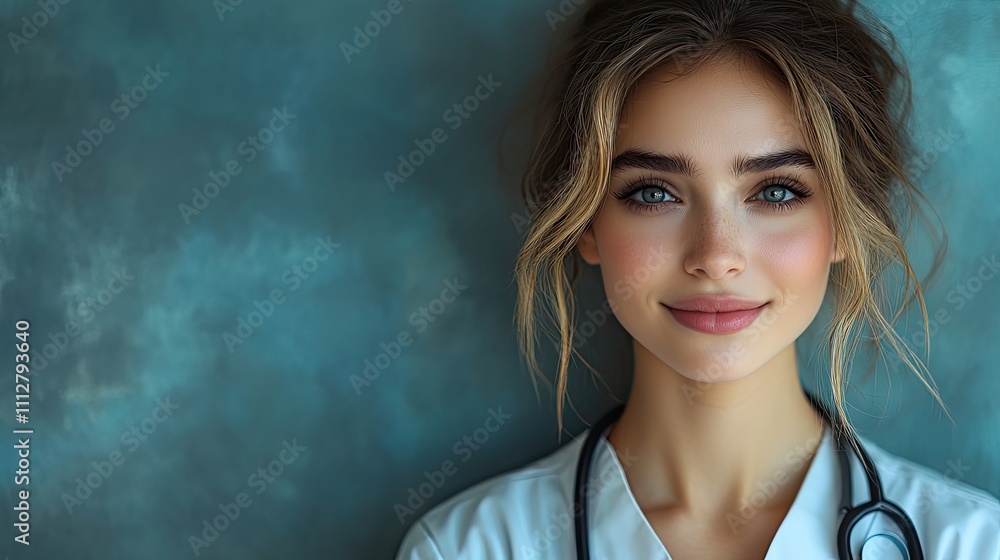friendly nurse isolated against a blue background using stethoscop friendly nurse isolated against a blue background using stethoscop