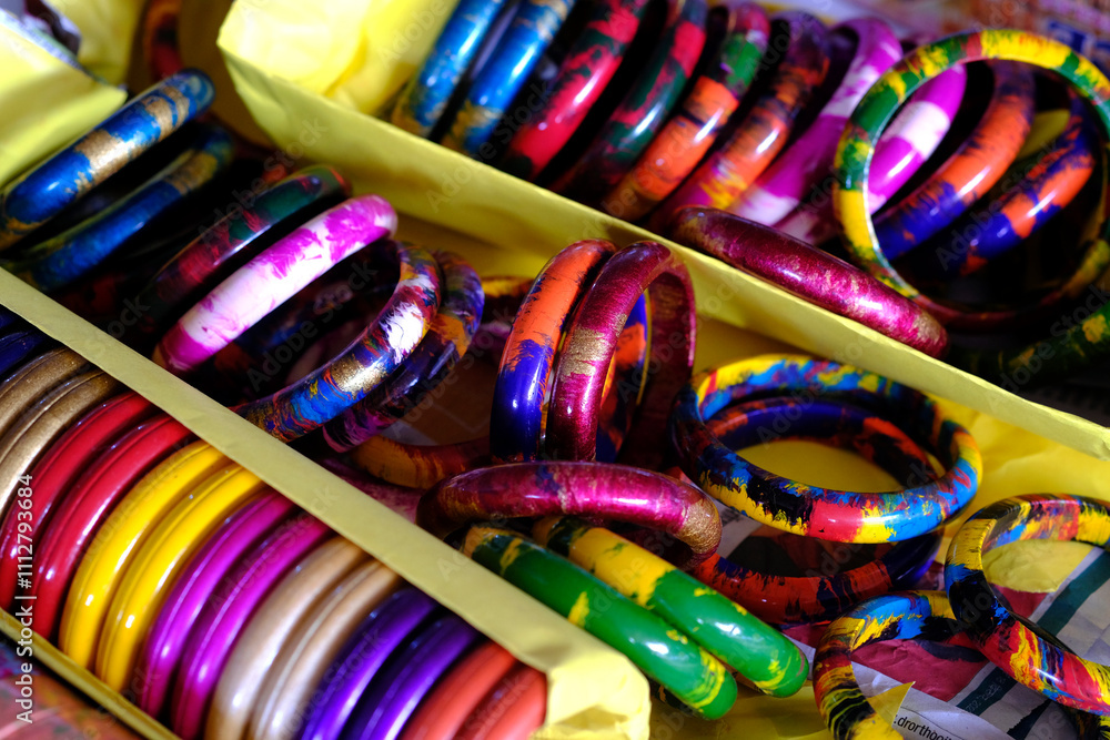 Obraz premium Indian traditional colorful bangles and bracelet, Handmade Designer Bangles, Handcrafted colourful Bangles