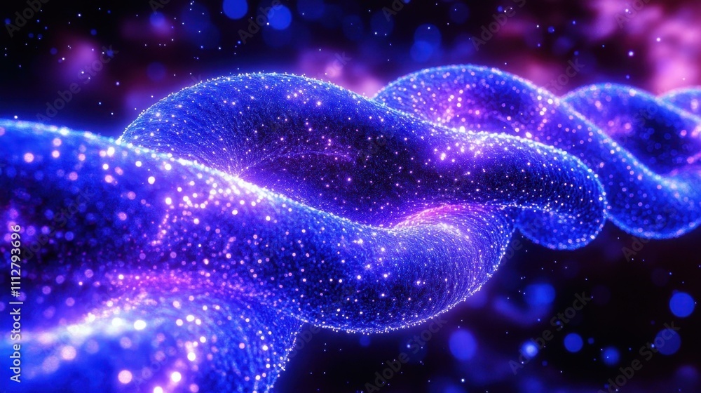 Medical Technology Innovation. Futuristic digital DNA strand glowing with vibrant blue and purple lights, representing genetic research, biotechnology, medical innovation, science background, technol