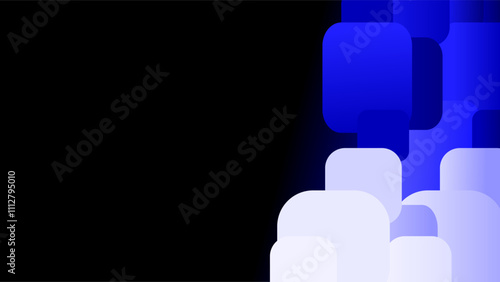 Blue and white glowing squares side frame over black abstract background