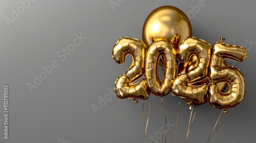 2025themed golden balloons against gray minimalistic background highquality image photo