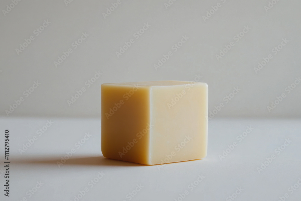 A perfectly cut cube of mild havarti cheese centered on a blank white background for a clean and simple aesthetic A perfectly cut cube of mild havarti cheese centered on a blank white background for a clean and simple aesthetic