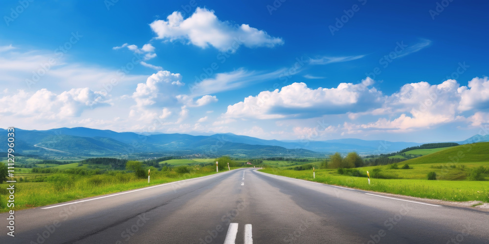 empty road with mountains in the background Generative AI empty road with mountains in the background Generative AI