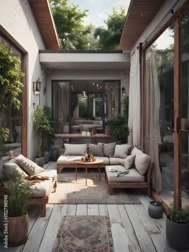 luxury home interior with modern outdoor terrace 