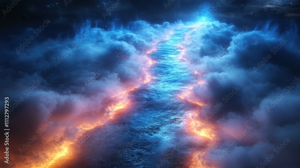 Fototapeta premium Starry Night Sky. Ai singularity Multi-cloud solution Post Quantum Cryptography Anthropocene Romantasy Speculative fiction Riverlane Second state Thesis supplements A Cloud Guru Mystical glowing rive